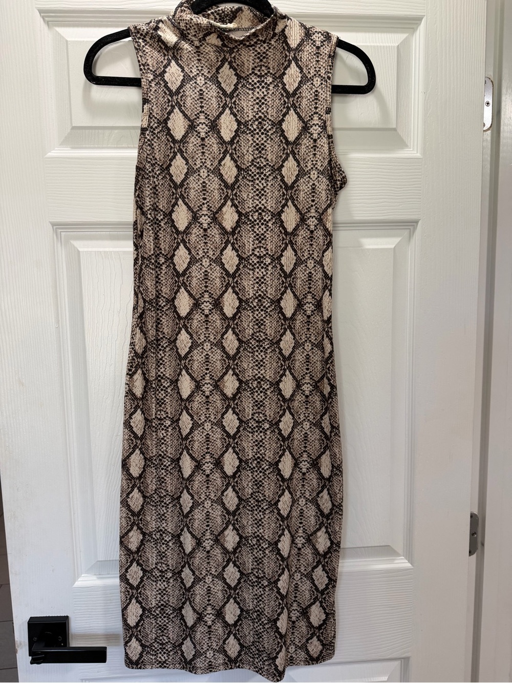Olivia Rae Sleeveless Mock Neck Snake-Print Dress in Beige and Brown
